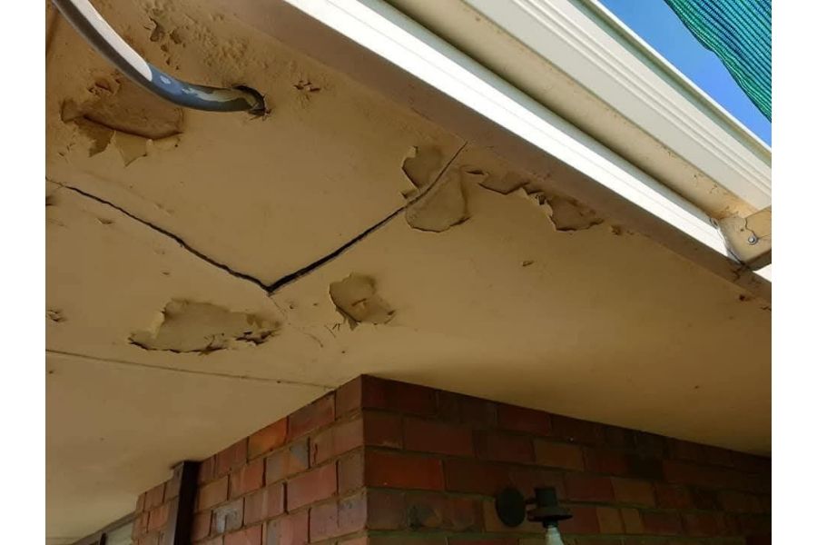Damaged and peeling eaves before repair Perth