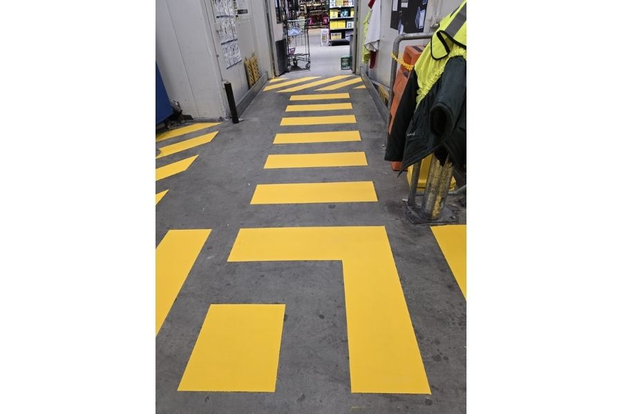 Restored high-visibility yellow safety lines